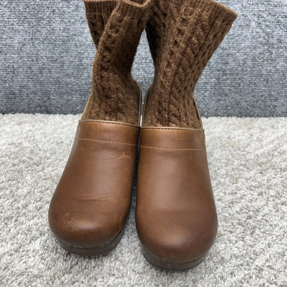 Dansko Chloe leather knit boots brown women's size EU 37 / US‎ 6.5-7.0